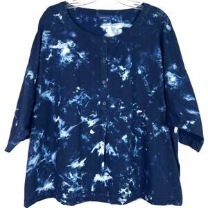 Pure Jill Indigo Women's Tie Dye Blue Top Short Sleeves Denim Size XL Petite